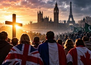 Crossroads of Flags at Sunset