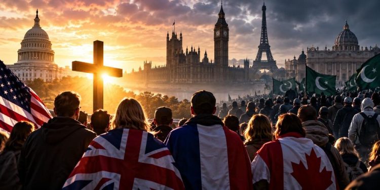 Crossroads of Flags at Sunset