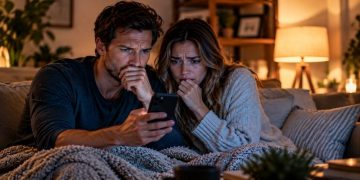 Worried Couple Reading Phone News
