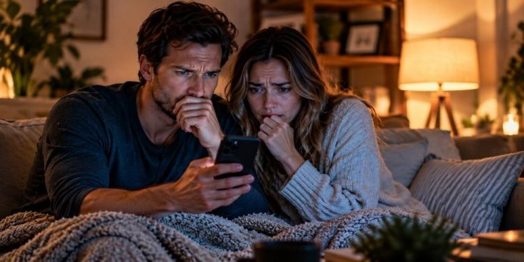 Worried Couple Reading Phone News